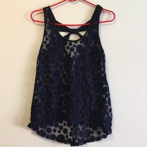 Navy blue polka dot see through shirt